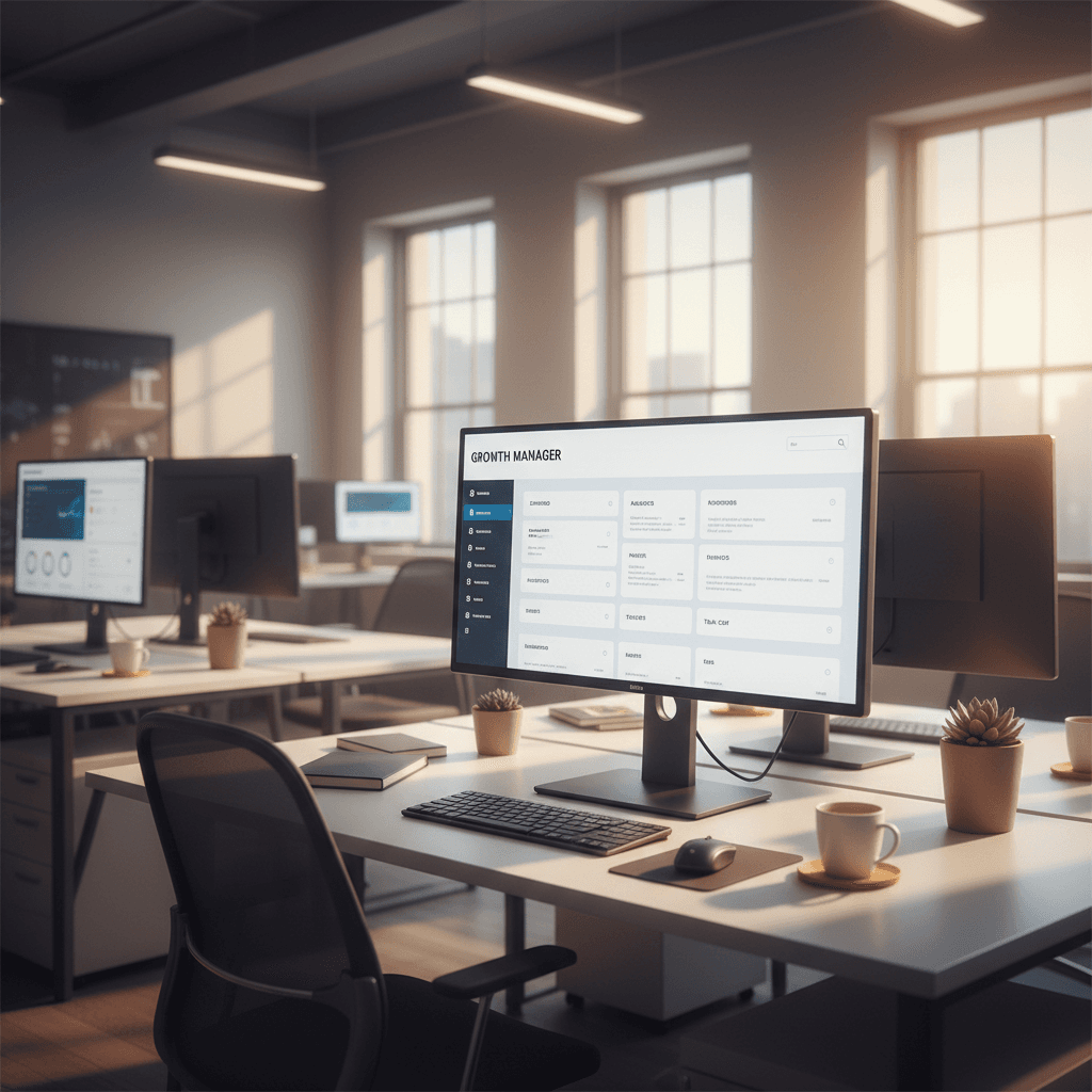 Modern SaaS platform interface on multiple monitors